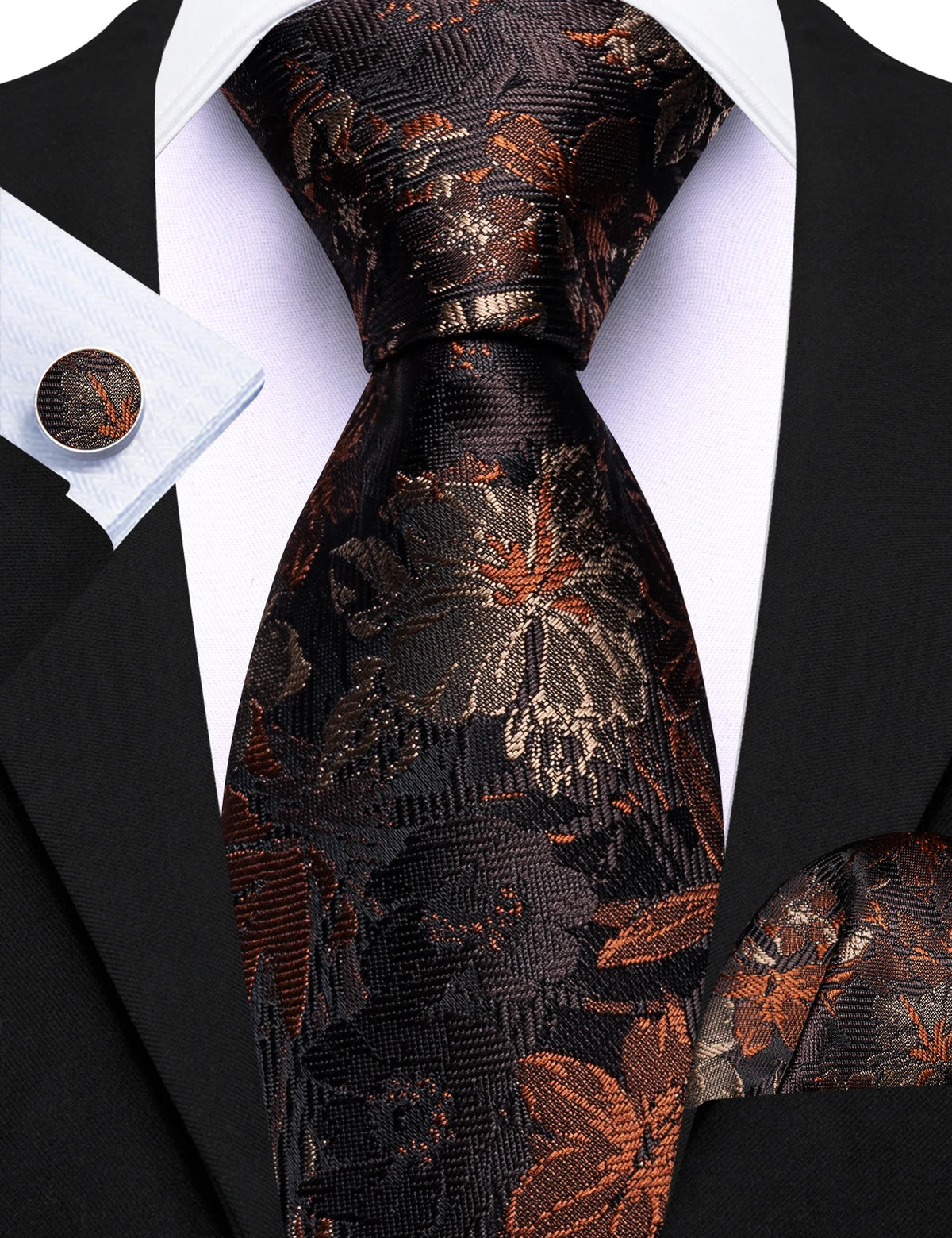 Ensemble cravate homme 3 pièces jacquard floral – CLEVI Paris
