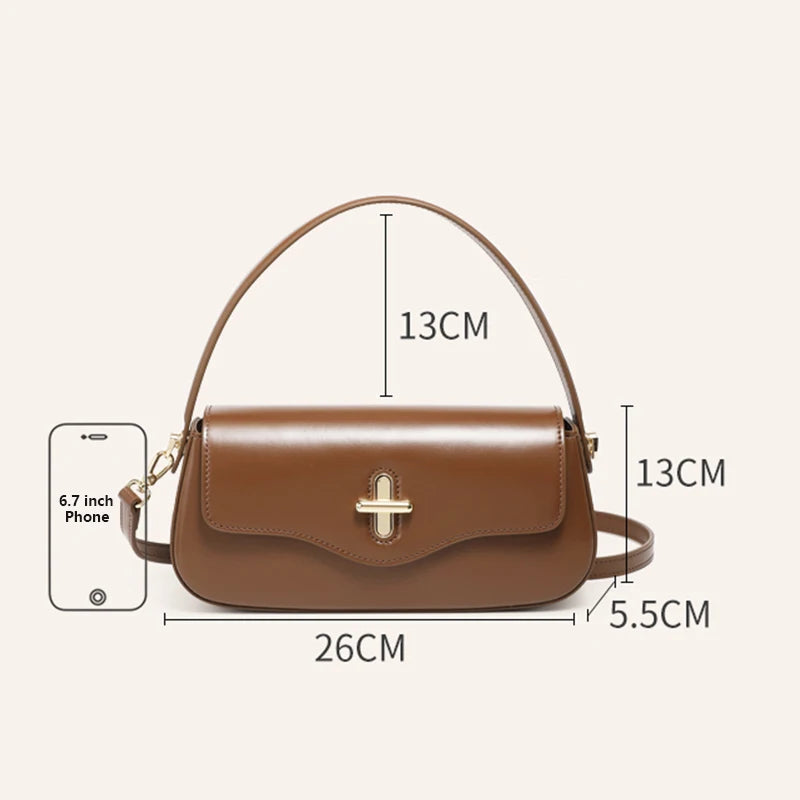 Sac Baguette Femme en Cuir Véritable – Sac Épaule Luxe Designer | 4 Coloris | Noir, Claret, Caramel, Café