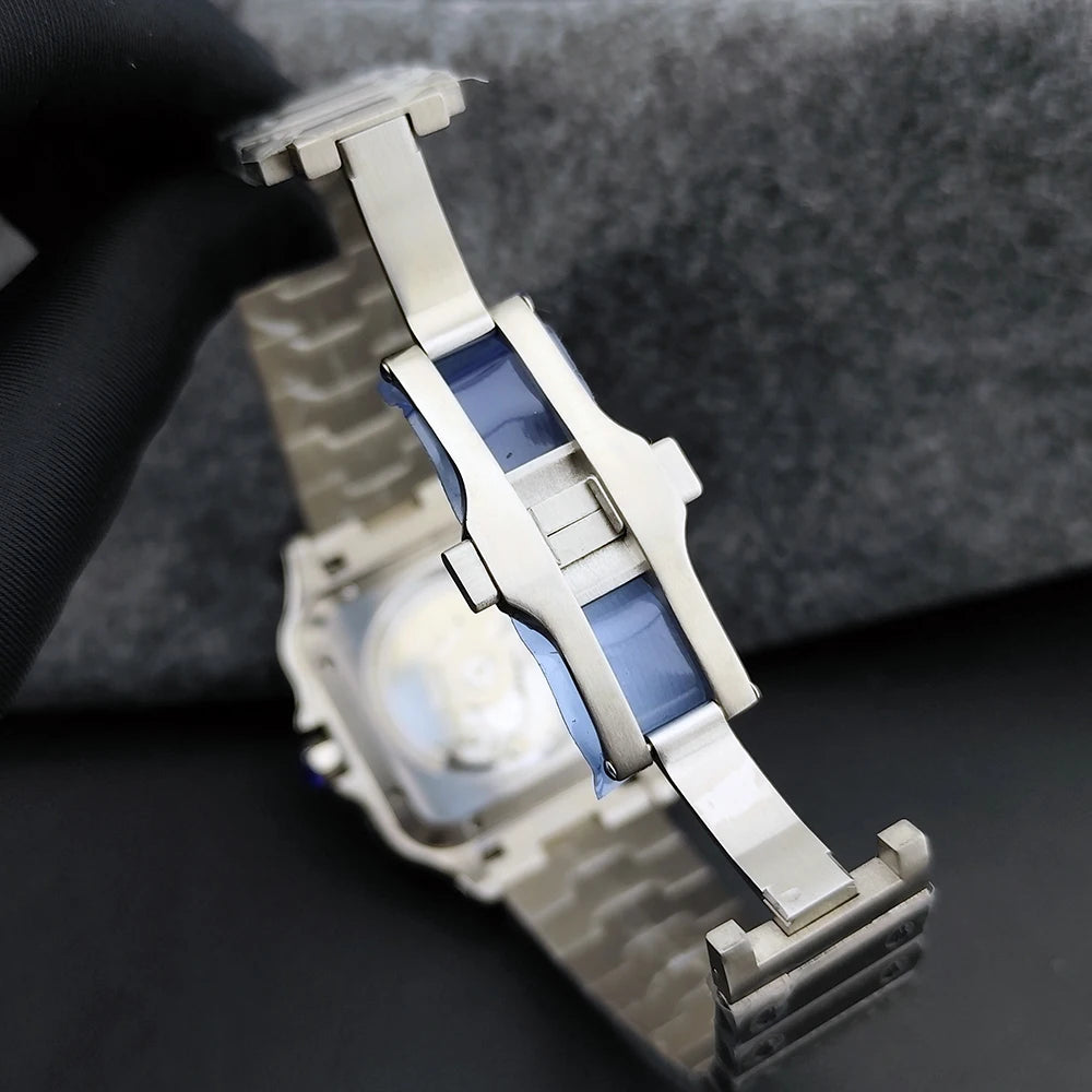 Montre Homme Automatique NH35 Carrée Acier 316L Bracelet Acier Chiffres Romains 30M – CLEVI Paris