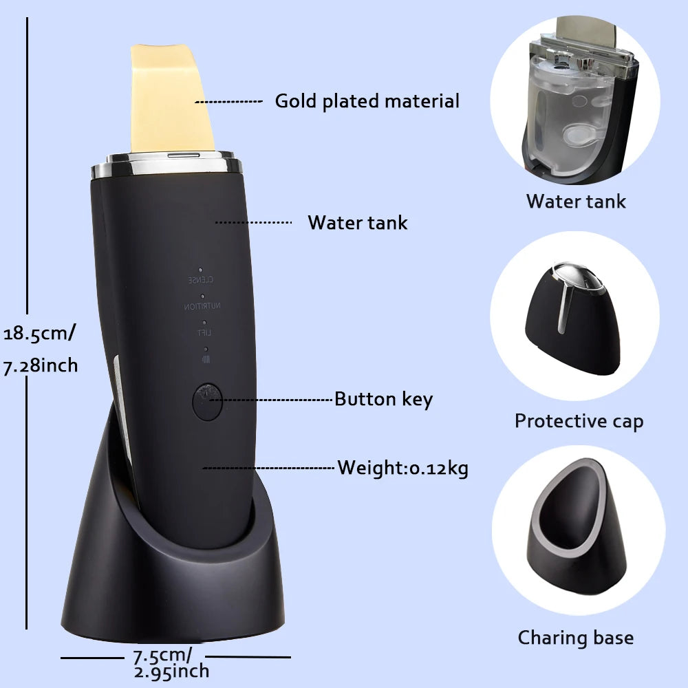 Spatule EMS Ultrasonique Or 24K Peeling Points Noirs Lifting Visage – CLEVI Paris
