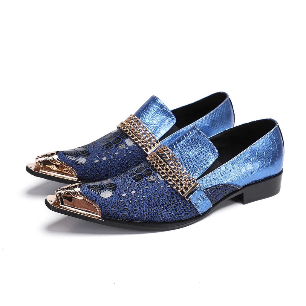 Mocassins Homme Cuir de Vache Motif Python Bout Pointu Slip-On | Business & Mariage EU 36-49