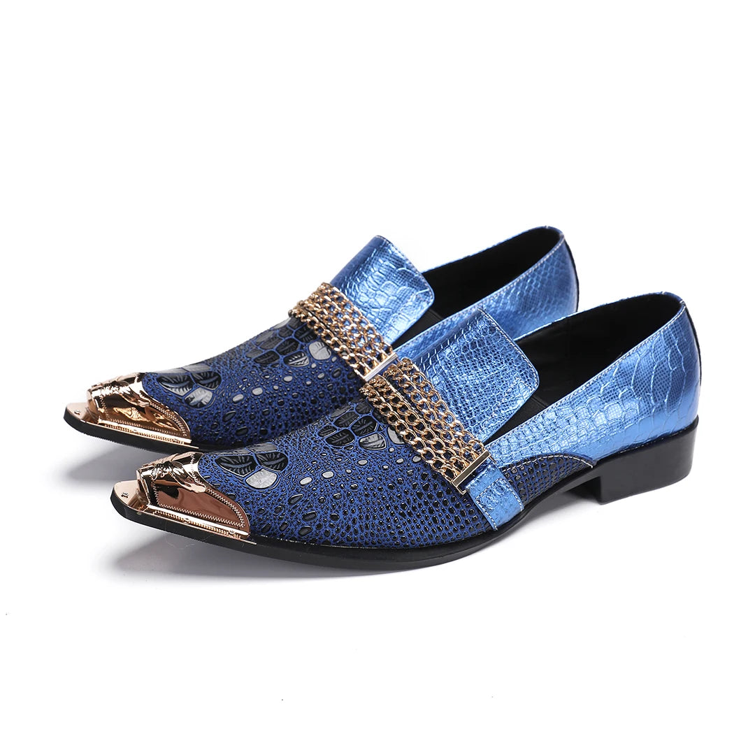 Mocassins Homme Cuir de Vache Motif Python Bout Pointu Slip-On | Business & Mariage EU 36-49