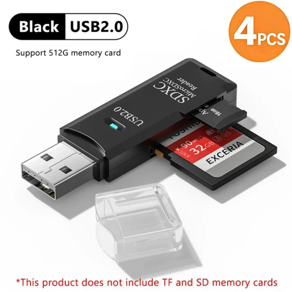 Lecteur de Cartes USB 2-en-1 – SD/TF, USB 2.0 & 3.0, Hub 4 Ports, PC & Laptop