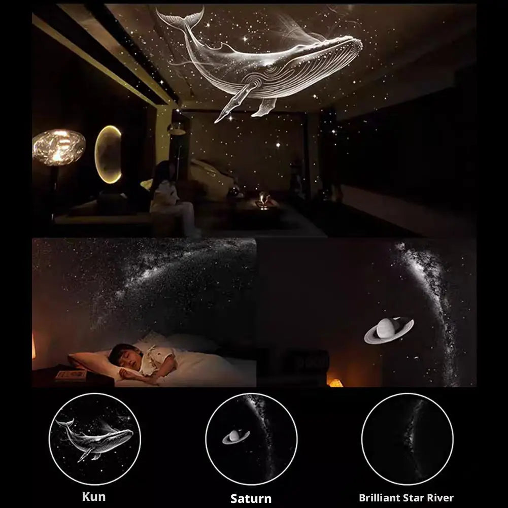 Veilleuse Projecteur Galaxy 2-en-1 – Ciel Étoilé LED, Rotation 360°, Films Interchangeables & Tactile – CLEVI Paris