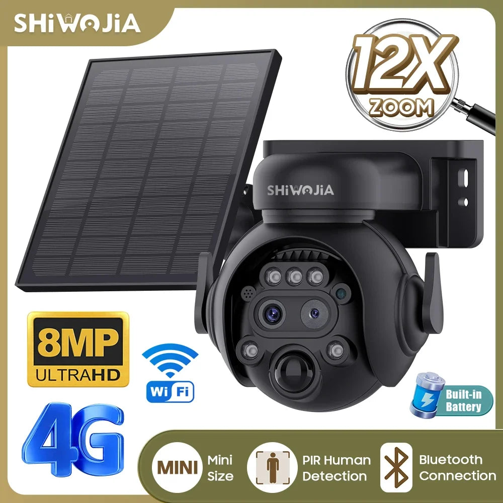 Caméra Solaire Extérieure 8MP 4K Double Objectif Zoom 12x 4G Wi-Fi PIR IP65 – CLEVI Paris