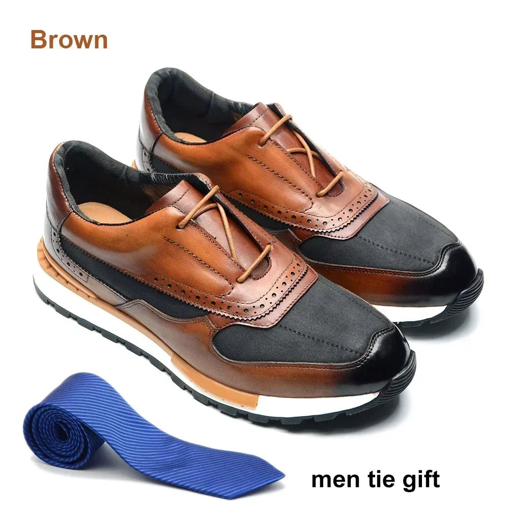 Sneakers Brogue Homme Cuir Véritable & Tissu Lacets Oxford Casual XEBOS – CLEVI Paris