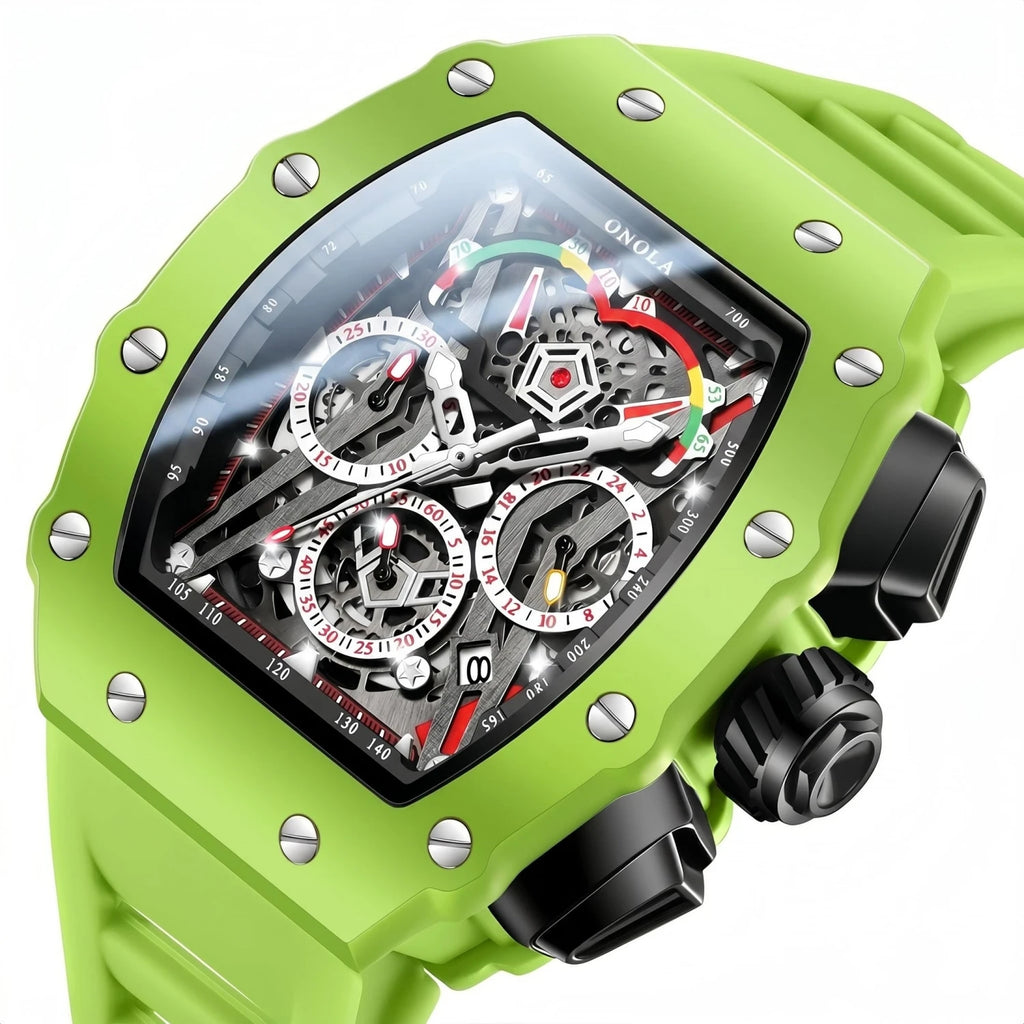 ONOLA ON6827CK Montre Homme Quartz Tonneau Bracelet Silicone Verre Hardlex Lumineux 3 ATM 4 Coloris – CLEVI Paris
