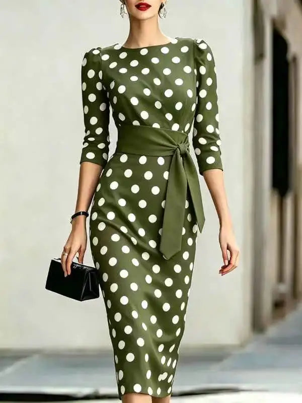 Robe Midi Femme Crayon Manches 3/4 Col Rond – CLEVI Paris