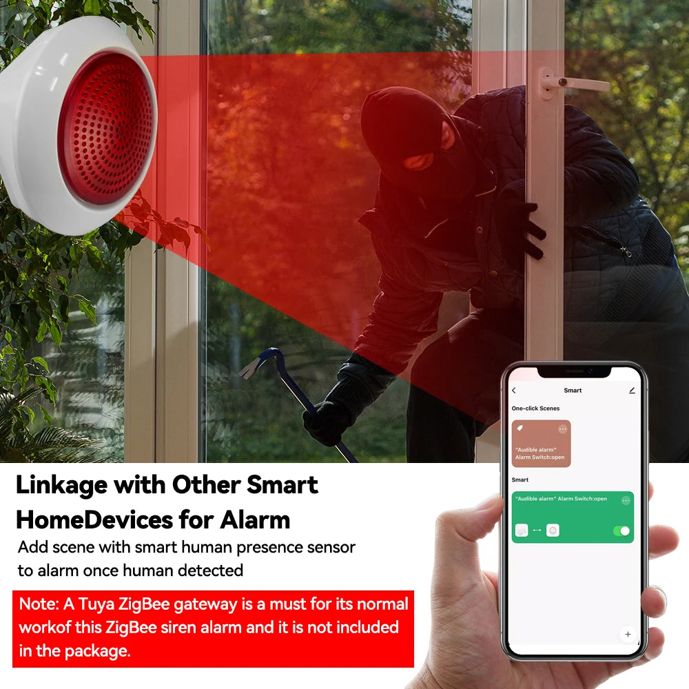 Sirène Alarme Intelligente Meian SR01 – Zigbee 3.0 Tuya, 100dB, Lumière, SmartLife, EU/AU
