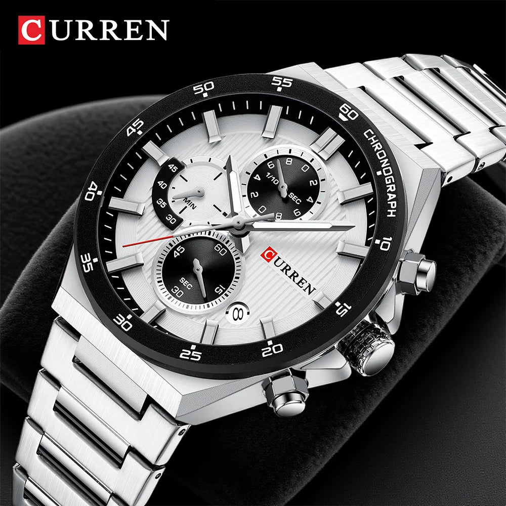 CURREN Montre Quartz Homme Chronographe Panda 43mm Acier Lumineux Date Auto – CLEVI Paris