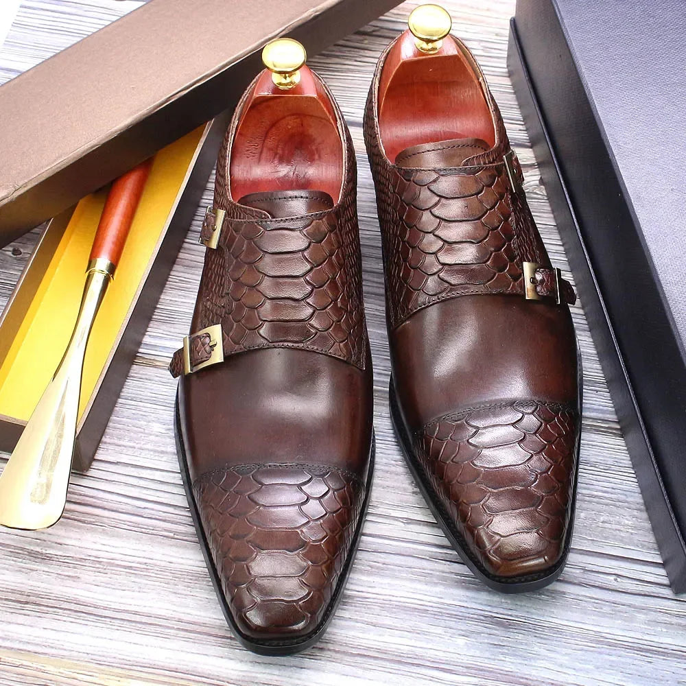 Chaussures Habillées Homme Cuir Véritable Felix Chu – Monk Strap Double Boucle Imprimé Python – CLEVI Paris