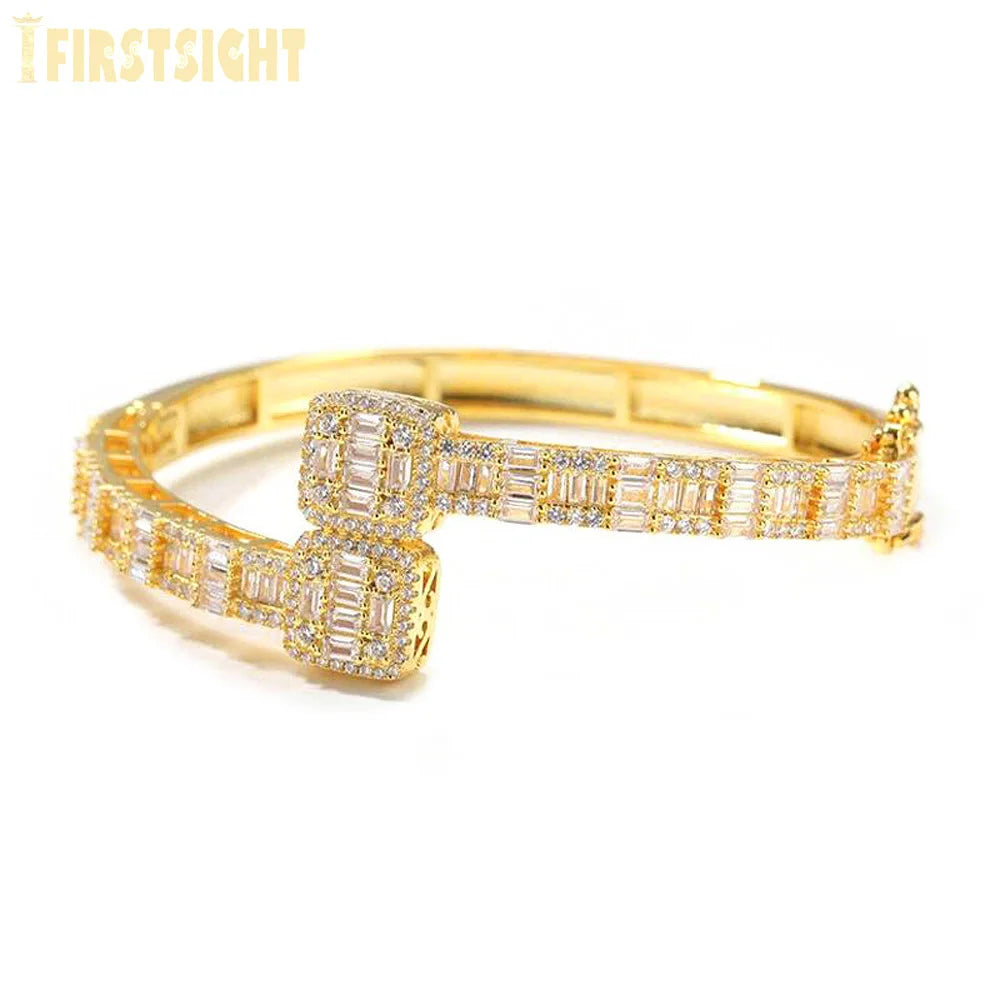 Bracelet Charm Iced Out Zircon Carré – Cuivre Plaqué Or Rose, Or ou Platine, Sertissage Griffe, Mixte Hip Hop, 17-19 cm – CLEVI Paris