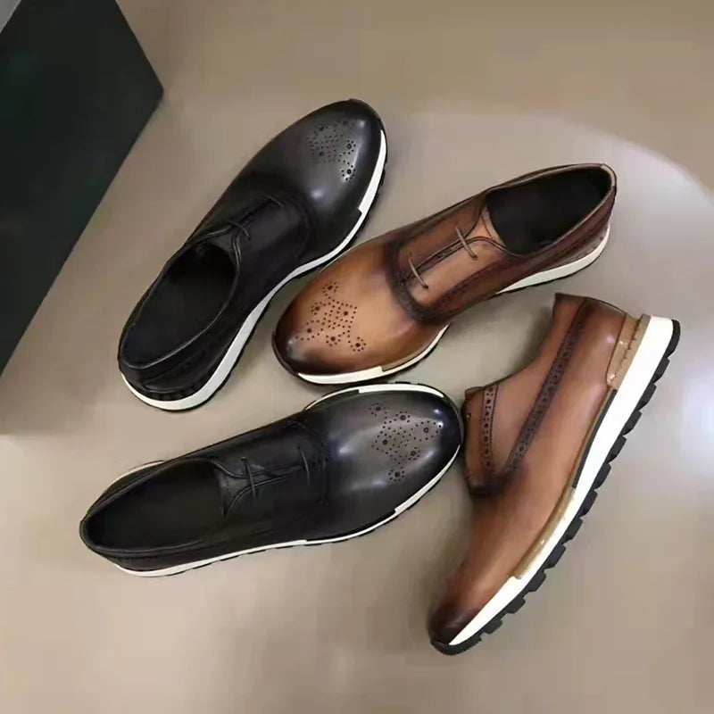 Oxford Homme Style Britannique Cuir Fait Main | Bout Rond Lacets 3 Coloris