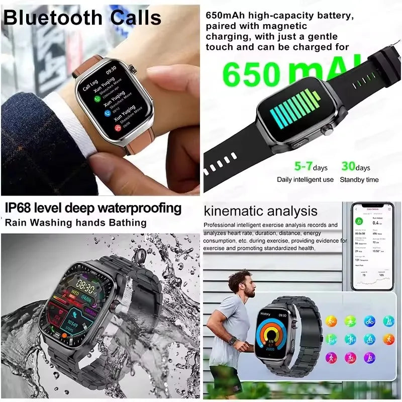 Montre Connectée Santé ECG Acide Urique IMC 5 Organes | AMOLED Verre Saphir IP68