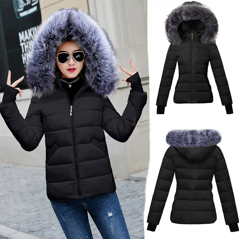 Parka Femme Coton Capuche Col Fourrure Slim Hiver XS-XXL – CLEVI Paris