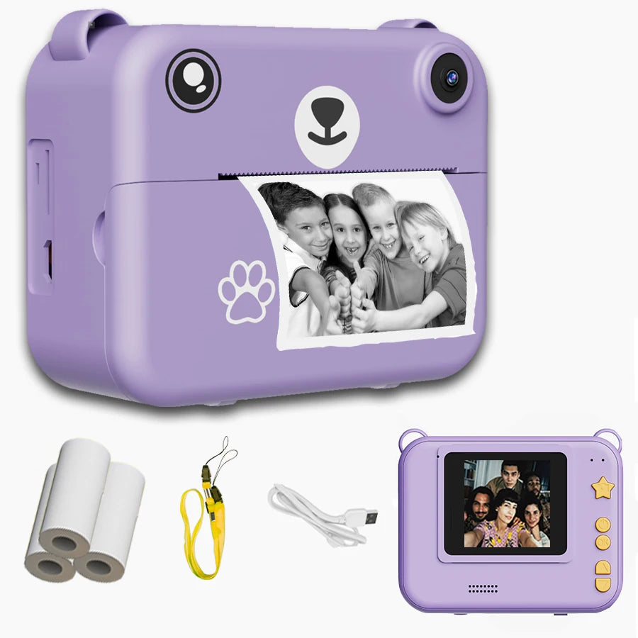 Appareil Photo Enfant avec Impression Instantanée – Caméra Jouet Portable, 4 Coloris, Papier Thermique Inclus en Option