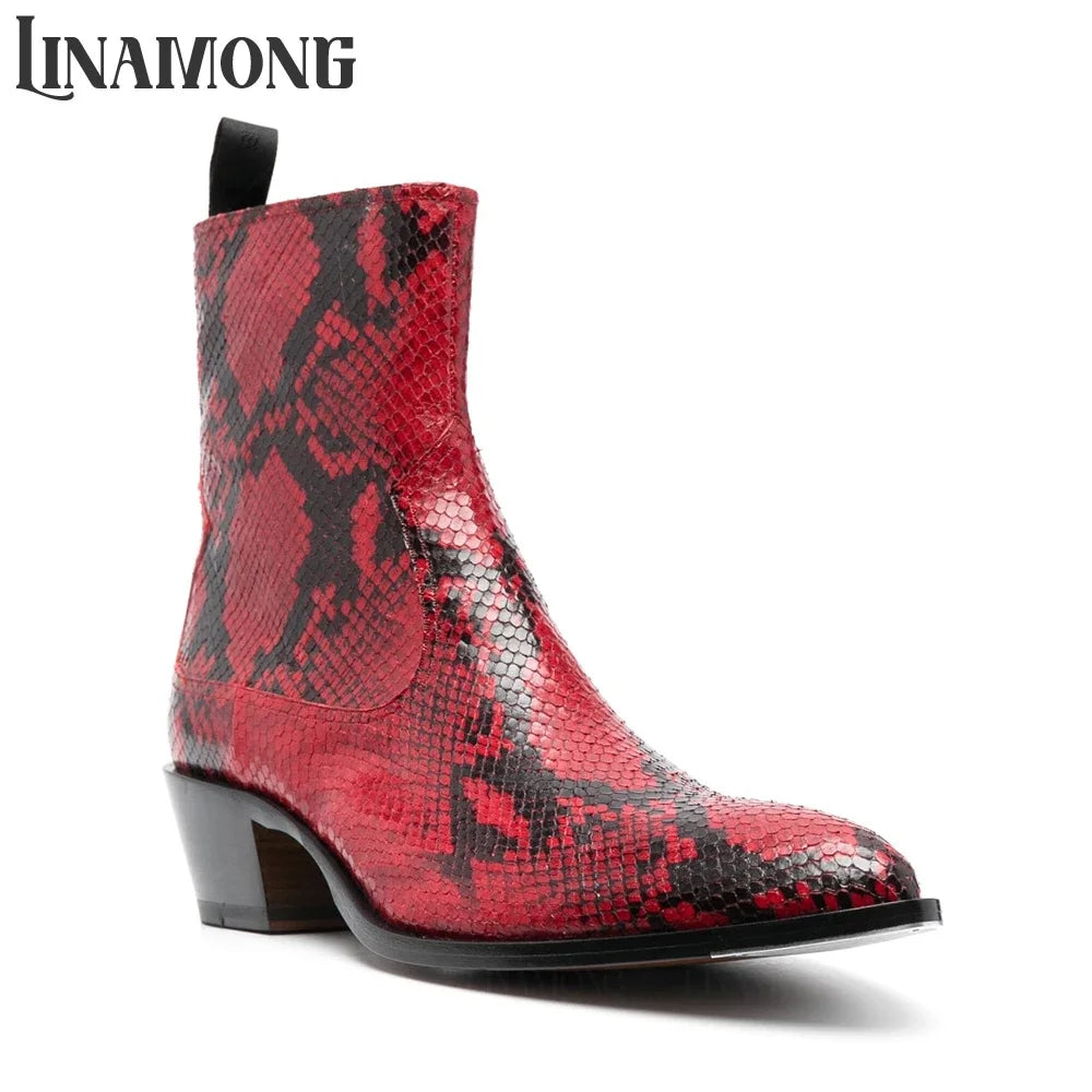 Bottines Chelsea Effet Serpent – Bout Pointu | Talon Bloc | Zip | Homme