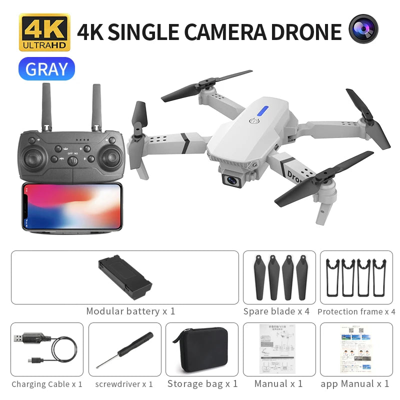 Mini Drone E88 GPS 4K – Caméra Réglable 180°, Évitement d'Obstacles, Brushless & Suivi Automatique – CLEVI Paris