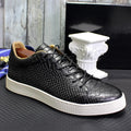 Sneakers Cuir Vachette Homme Motif Serpent Lacets Noir Rouge – CLEVI Paris