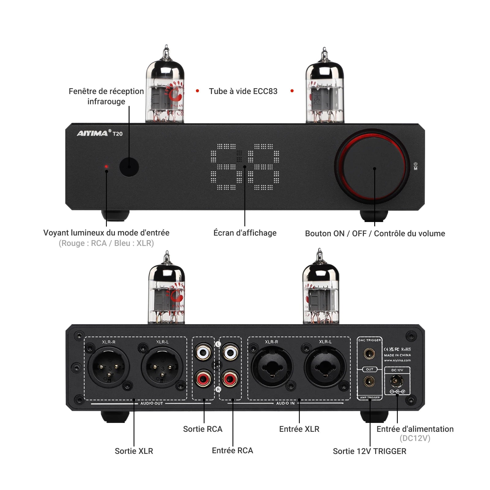 Préamplificateur à Tubes AIYIMA T20 – HiFi XLR/RCA LME49720/OPA1612 – CLEVI Paris