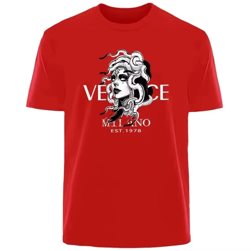 T-Shirt Unisexe Motif Tête de Méduse Style Luxe Italien Col Rond Coton – CLEVI Paris