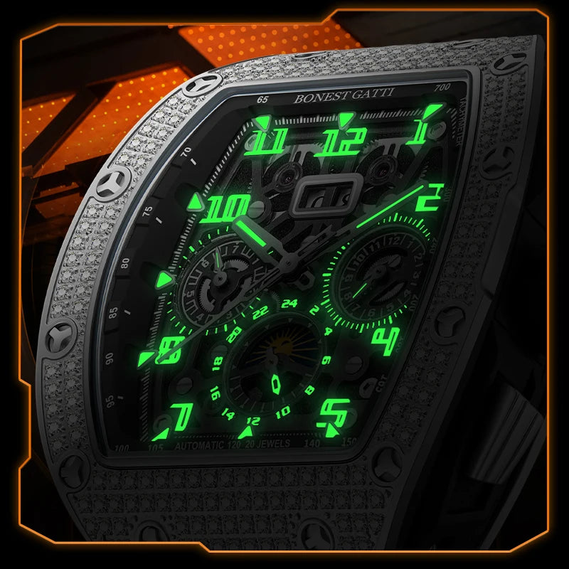 Montre BONEST GATTI BG5004 Automatique Lunette Diamants Bracelet Caoutchouc Homme – CLEVI Paris