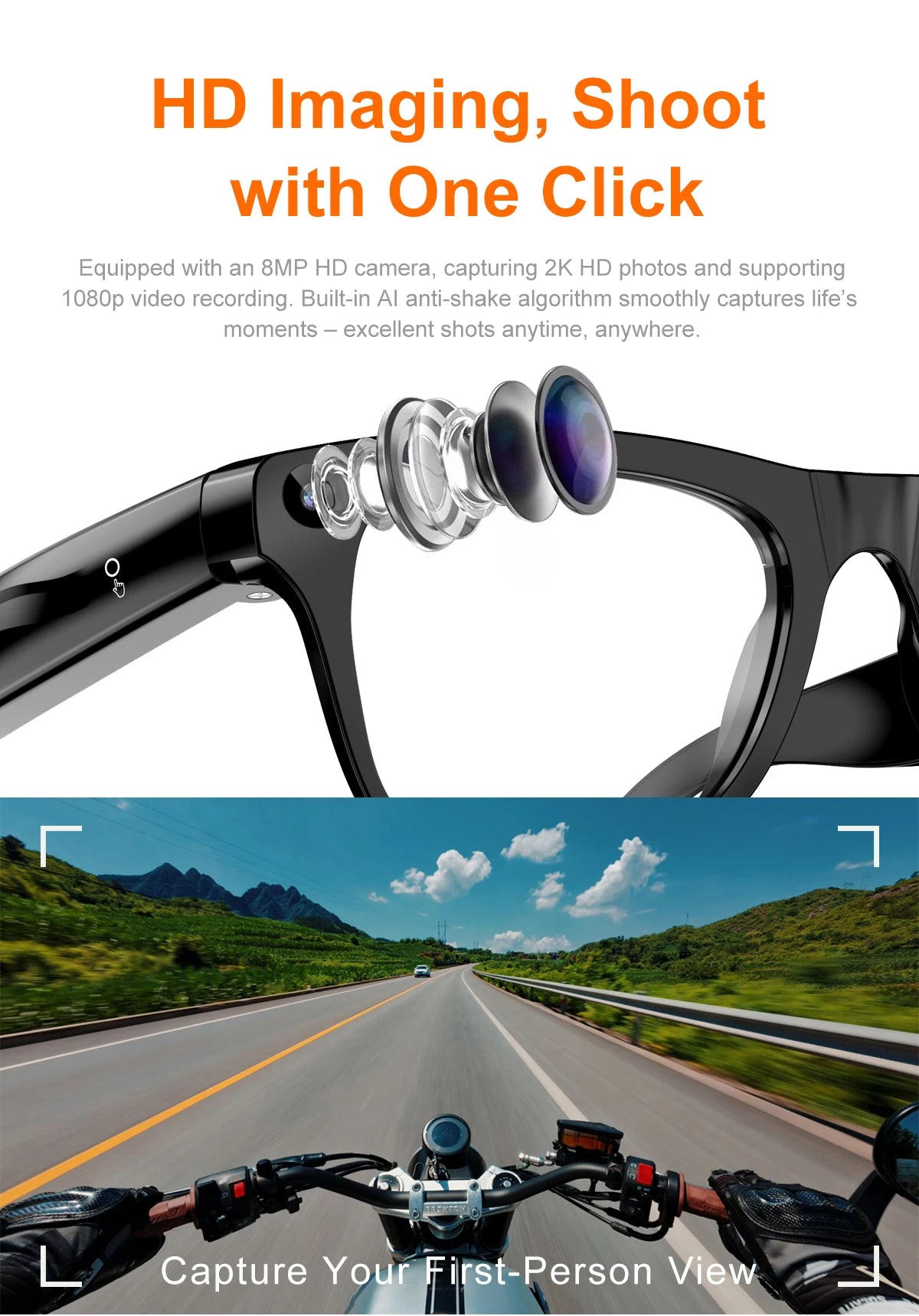 Lunettes Connectées Lenovo Smart AI – Caméra 8MP Bluetooth Traduction IA Assistant Vocal Appels Photo Vidéo Unisexe – CLEVI Paris