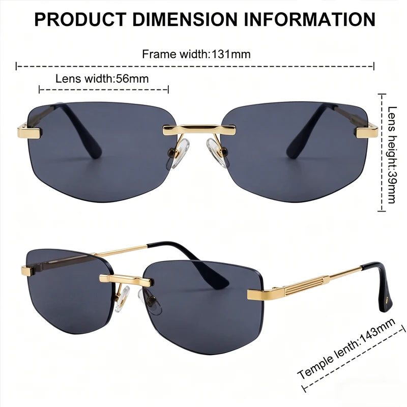 Lunettes de Soleil Carrées Rimless Polygone Métal Or Vintage UV400 Homme – CLEVI Paris