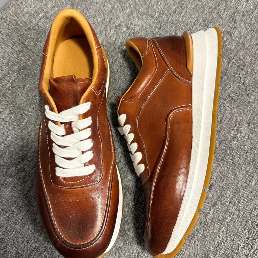 Sneakers Artisanales Cuir de Cheval Homme Bout Rond Rétro Respirant QHCCID – CLEVI Paris