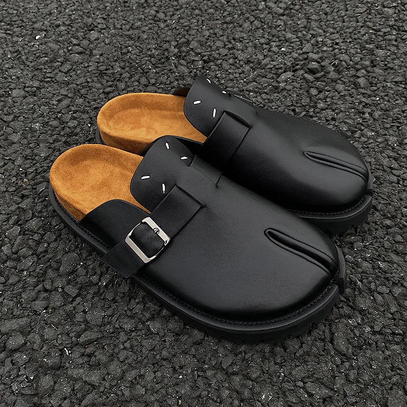 Chaussons Tabi Unisexe – Cuir Véritable, Bout Fendu & Support Voûte Plantaire
