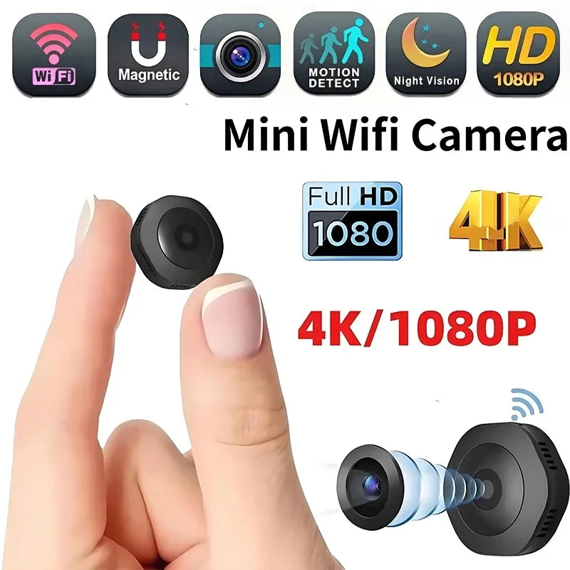 Mini Caméra WiFi 4K HD – Vision Nocturne, Enregistrement Audio/Vidéo, Surveillance Intérieur/Extérieur – CLEVI Paris