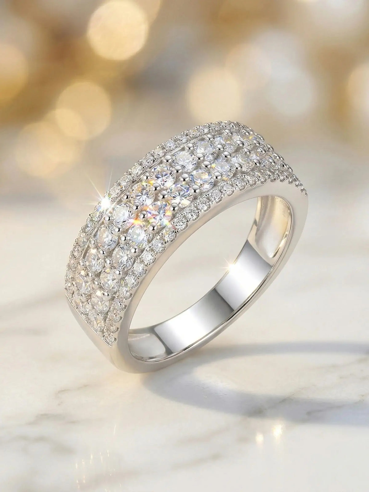 Bague Double Rang Moissanite Pavé Argent 925 – CLEVI Paris