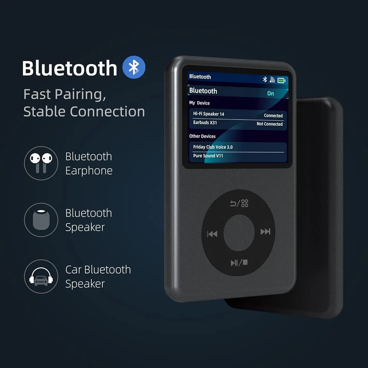 Lecteur MP3 Bluetooth INNIOASIS Y1 – HiFi Hi-Res, 90H, FM Radio, Écran 2.4", 64/128Go