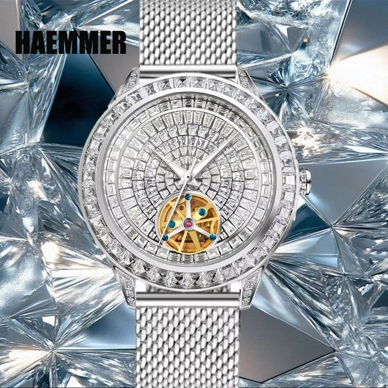 Montre HAEMMER 5037 – Tourbillon Automatique, Cadran Diamant, Bracelet Cuir, Verre Hardlex, Étanche 3 ATM – CLEVI Paris