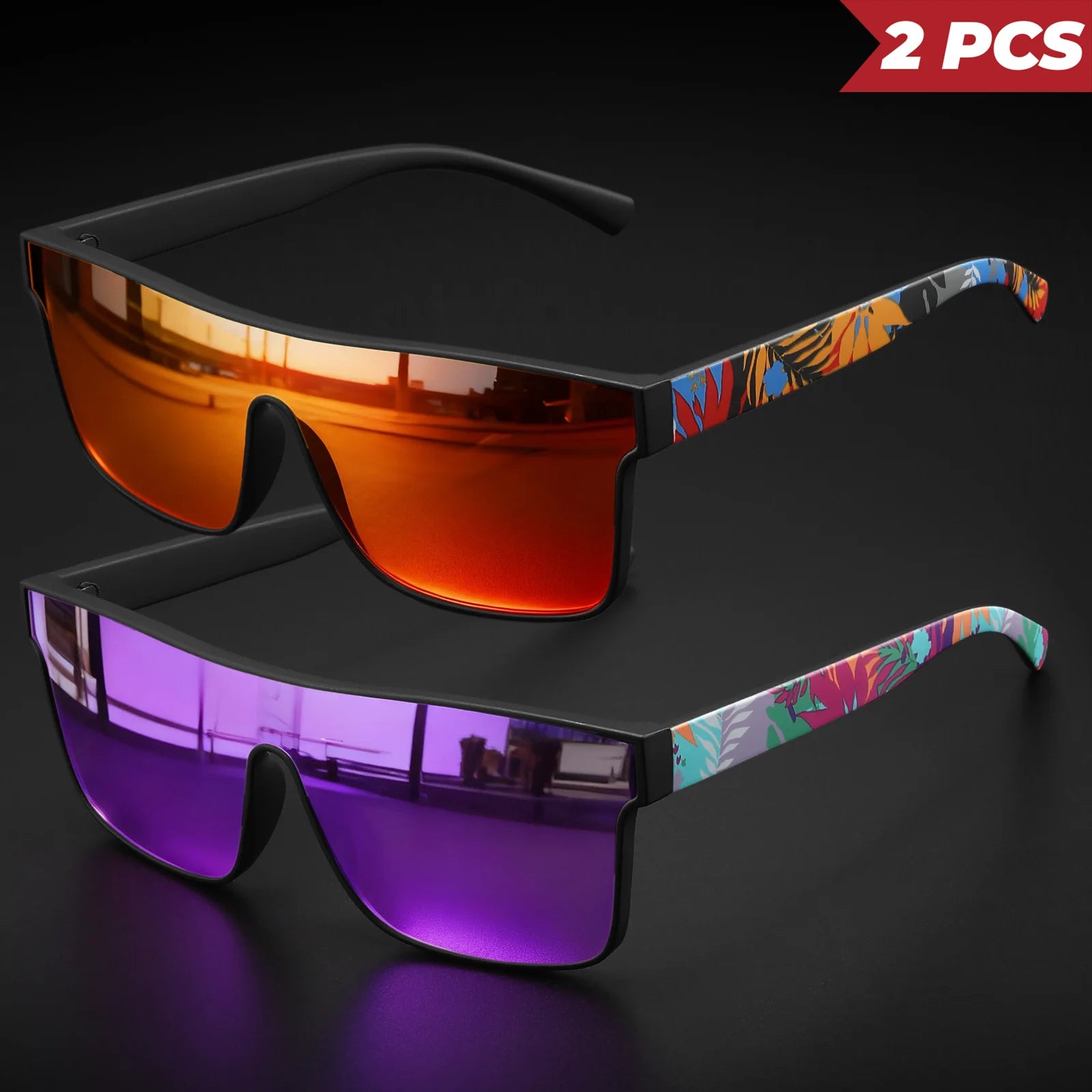 Lot 2 Lunettes de Soleil Carrées Unisexe UV400 Temples Motifs – CLEVI Paris