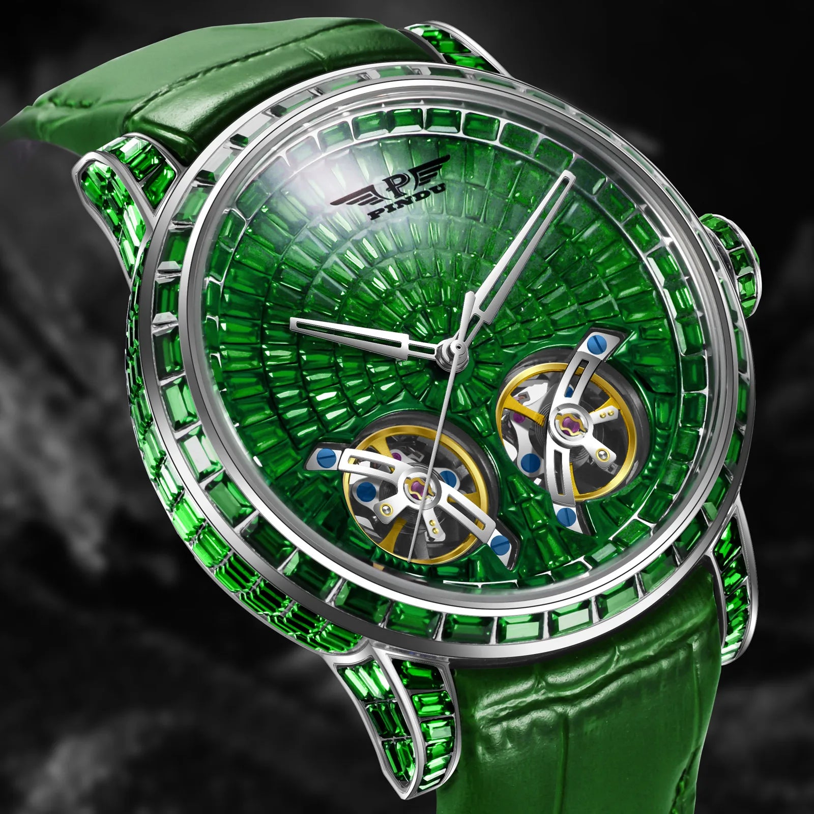 Montre Mécanique Homme PINDU – Diamants, Saphir & Cuir | Luxe