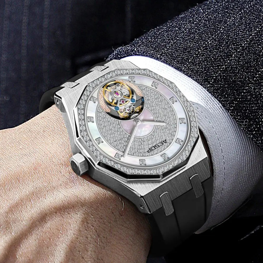 Montre Mécanique Tourbillon Volant AESOP 7089 Squelette Double Face Saphir – CLEVI Paris