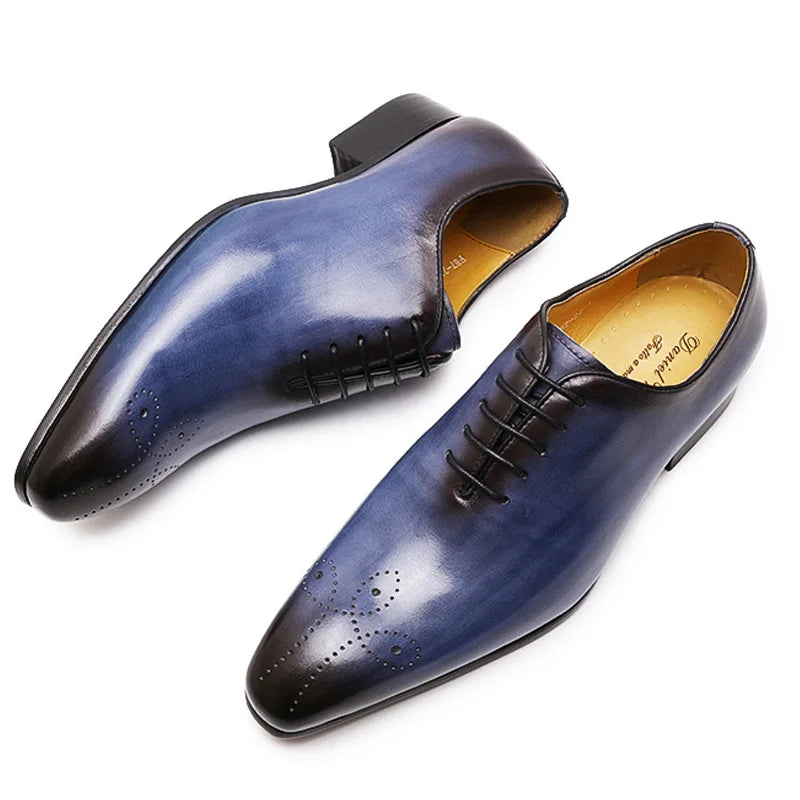 Oxford Homme Cuir de Vache Véritable Bout Pointu Style Italien Lacets Whole Cut | Mariage & Bureau EU 39-46