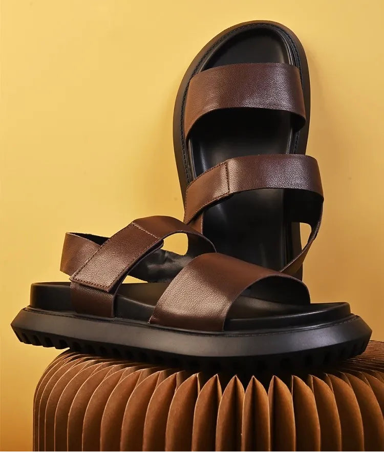 Sandales Homme Cuir de Vache Véritable Plateforme Velcro Antidérapantes – CLEVI Paris