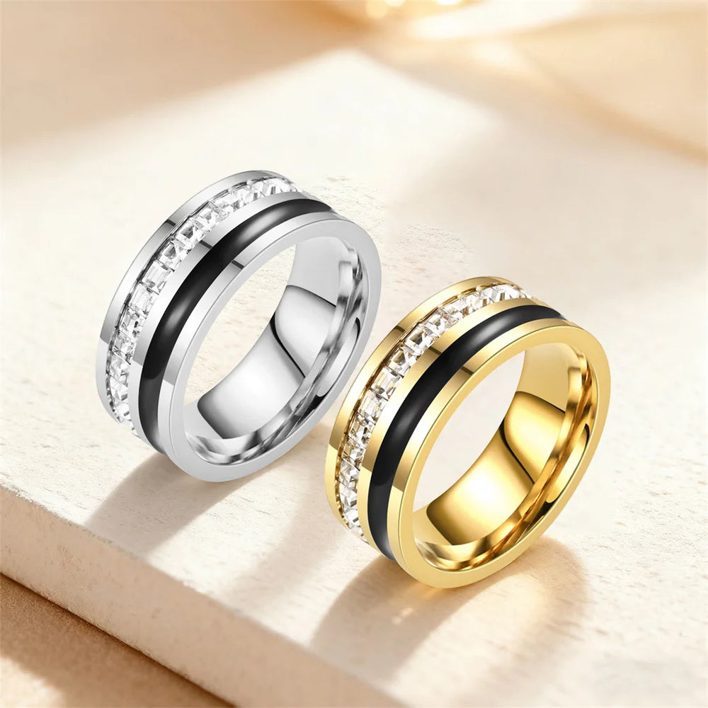Bague Homme en Acier Doré ou Argenté, Zircone 8 mm – CLEVI Paris