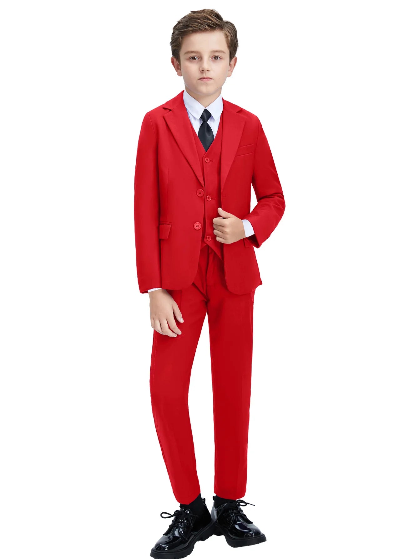 Costume 4 Pièces Garçon Mariage Cérémonie Slim Veste Gilet Pantalon Cravate 13 Coloris – CLEVI Paris