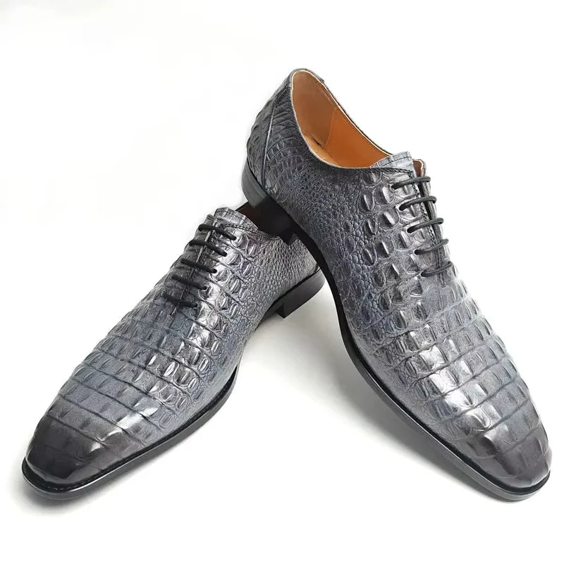 Loafers Homme Cuir Crocodile Plateforme Rehaussant Mariage Business Gris – CLEVI Paris