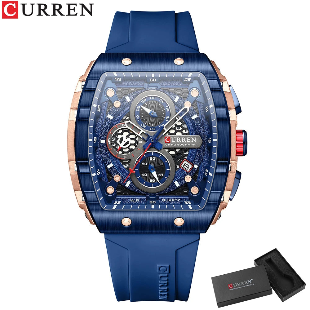 CURREN Montre Quartz Homme Rectangulaire Chronographe Silicone Date Auto 47mm – CLEVI Paris