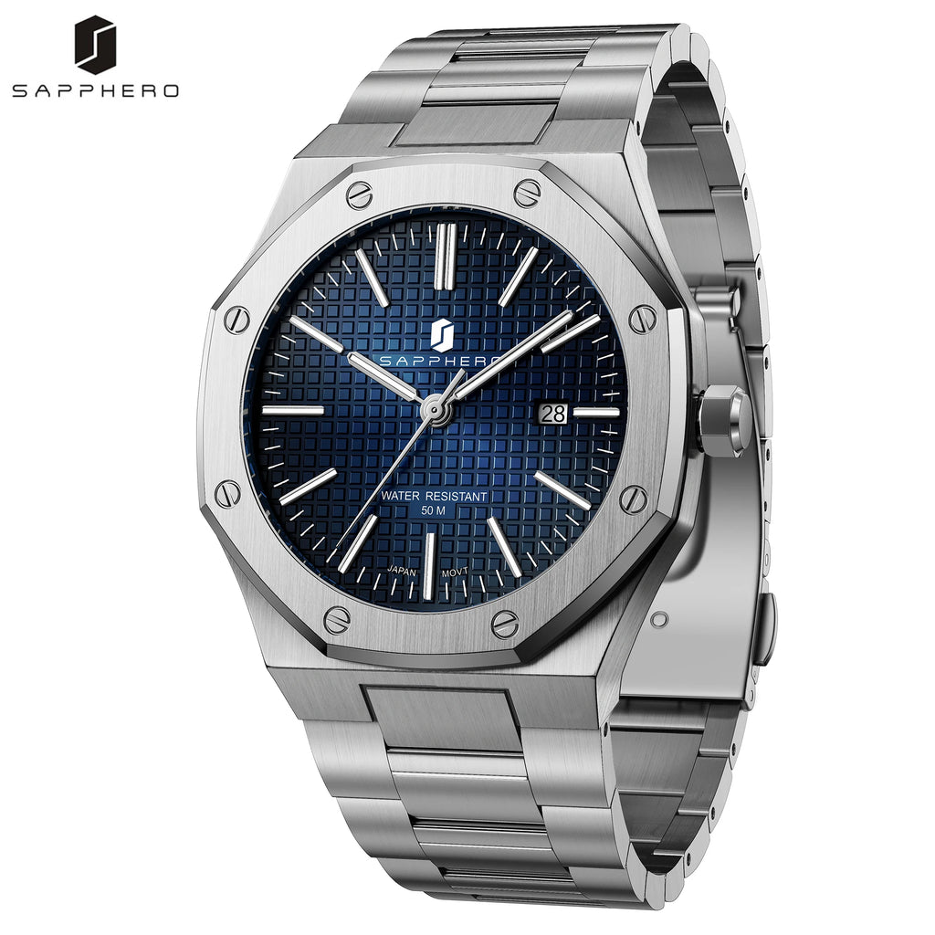 Montre SAPPHERO SO2110 – Quartz Seiko TMI PC32, Acier 316L, Cadran Octogonal, Date, Aiguilles Lumineuses, Étanche 5 ATM – CLEVI Paris