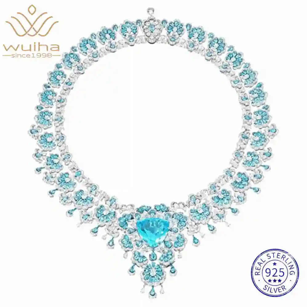 Collier Pendentif Saphir Paraiba Lab | Diamant Haute Carbone Argent 925 Mariage – CLEVI Paris
