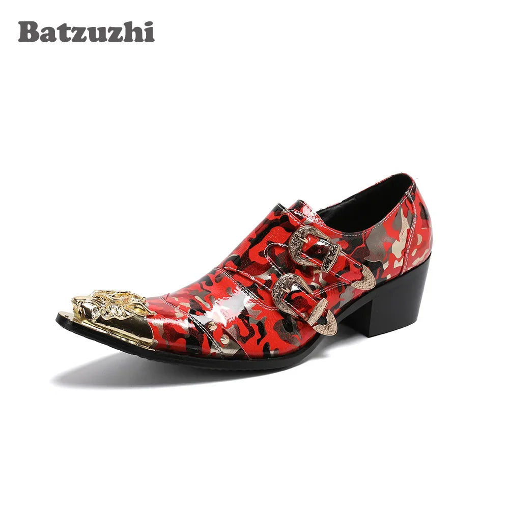 Oxford Homme Talon 6,5cm Boucles Style Rock Rouge – CLEVI Paris