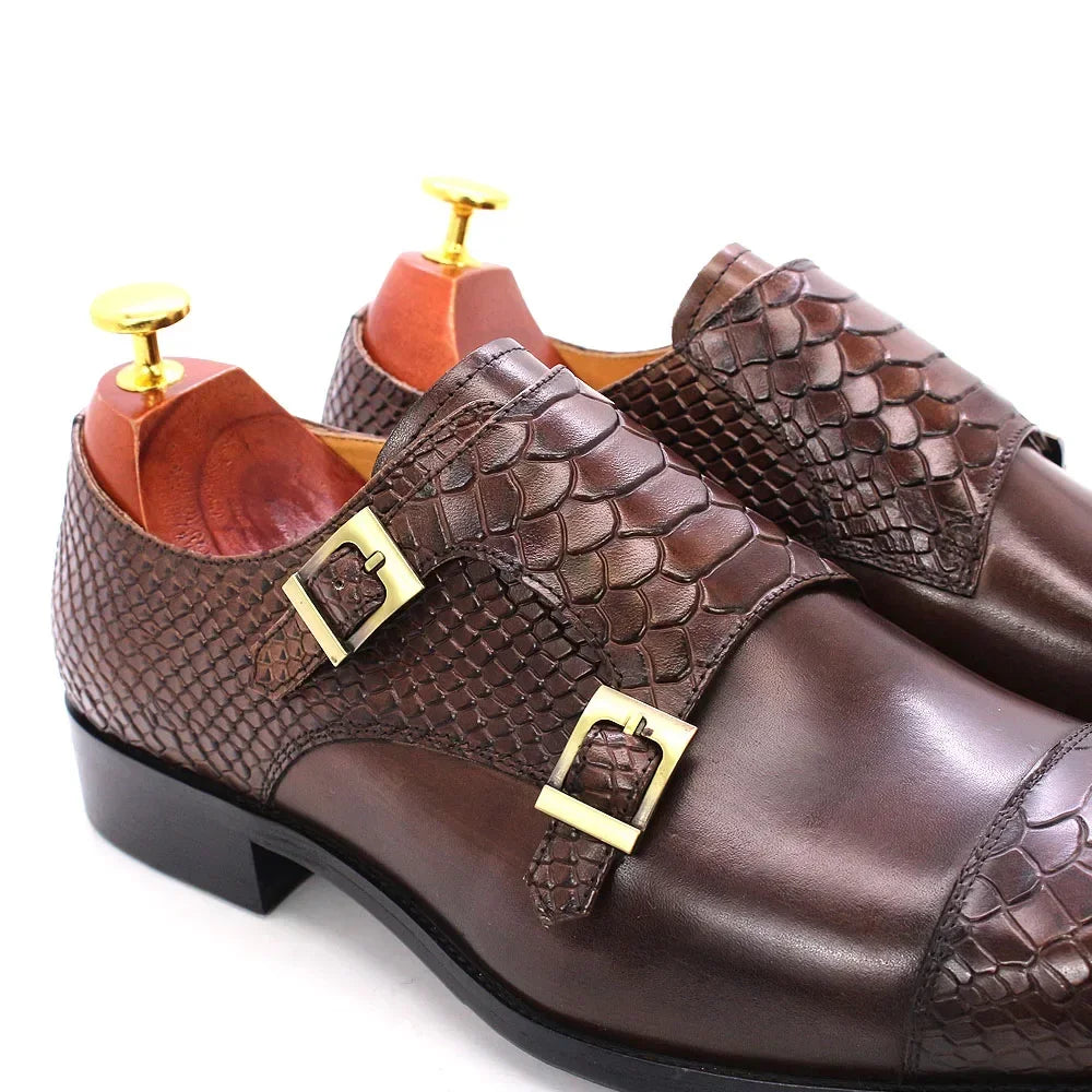 Chaussures Habillées Homme Cuir Véritable Felix Chu – Monk Strap Double Boucle Imprimé Python – CLEVI Paris