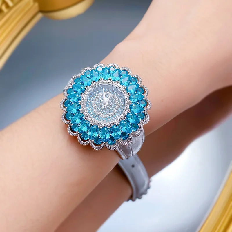 Montre Femme Bracelet Tourmaline Paraïba Quartz Cristal Saphir 10 Bar – CLEVI Paris