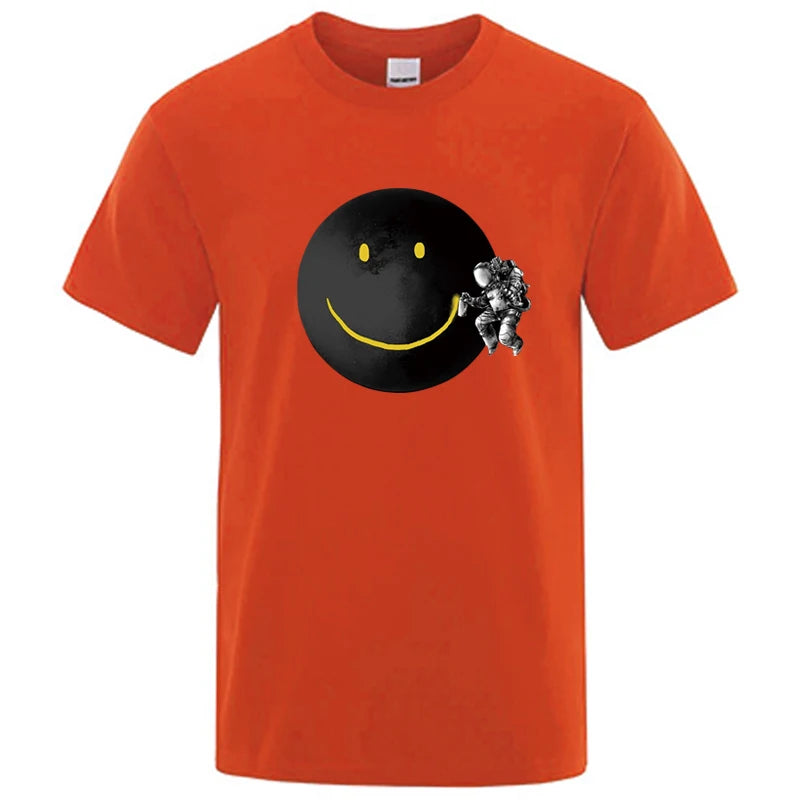 T-Shirt Homme Imprimé Astronaute – Coupe Loose, Col Rond, Manches Courtes