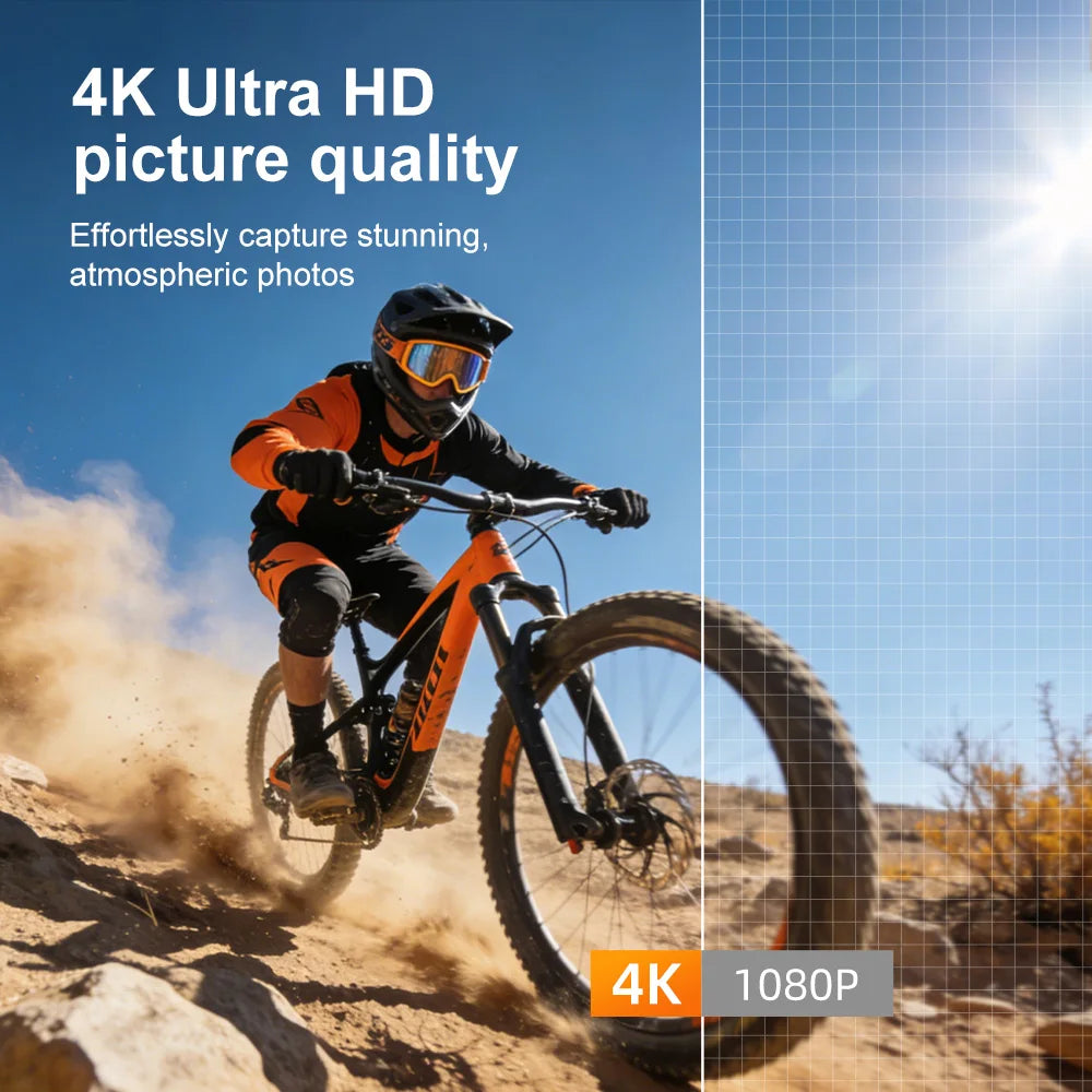 Caméra Sport 4K Ourlife M105 – Suivi Facial 330°, Gimbal, Écran Tactile 1,72" & 64 MP – CLEVI Paris